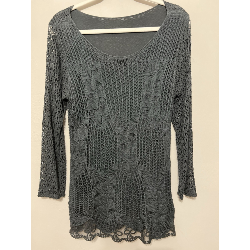 Dark Romantic Gray Lace‎ Trim Layered Crochet Gothic Nostalgic Nuance Tunic M